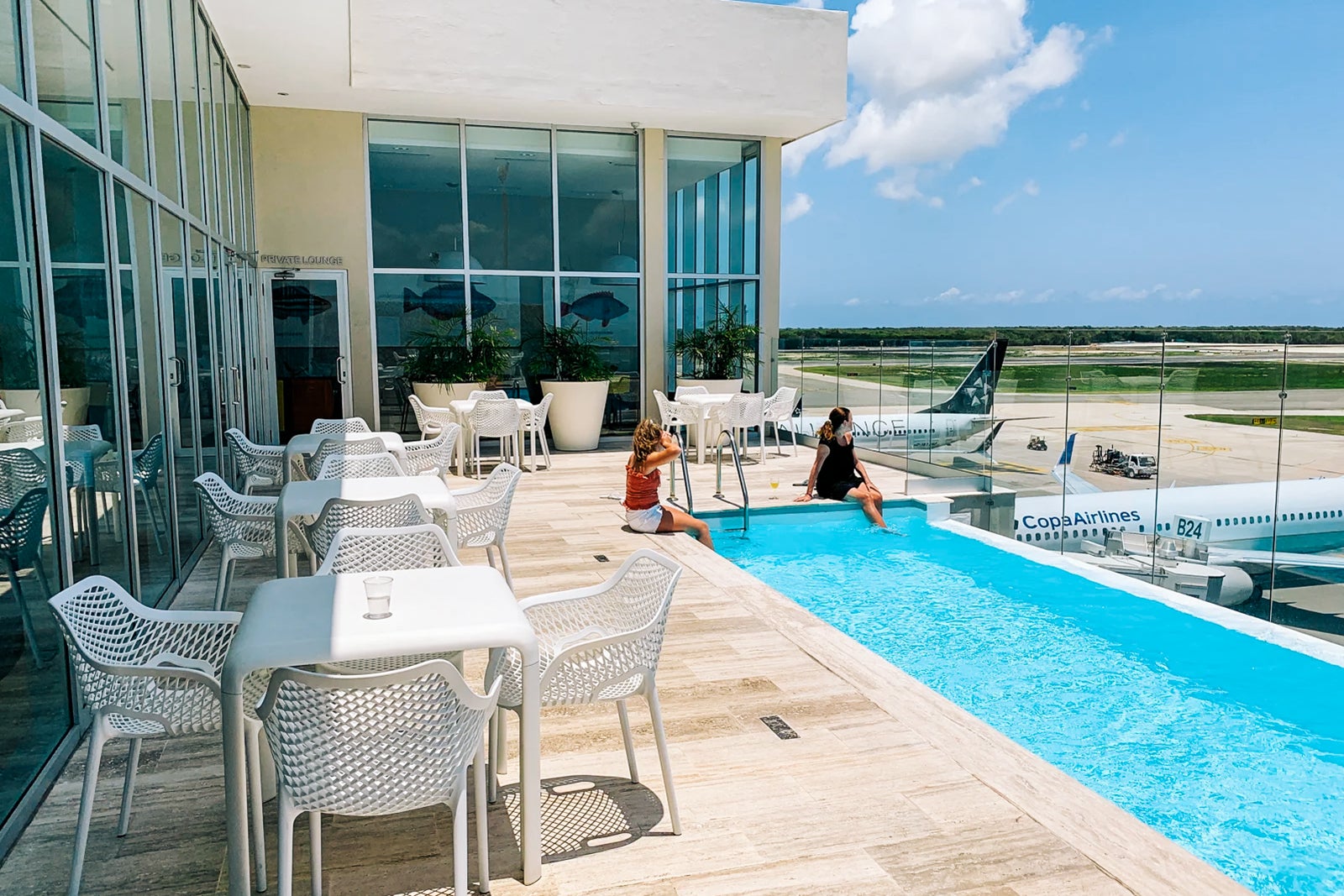 Sitting at the pool airside