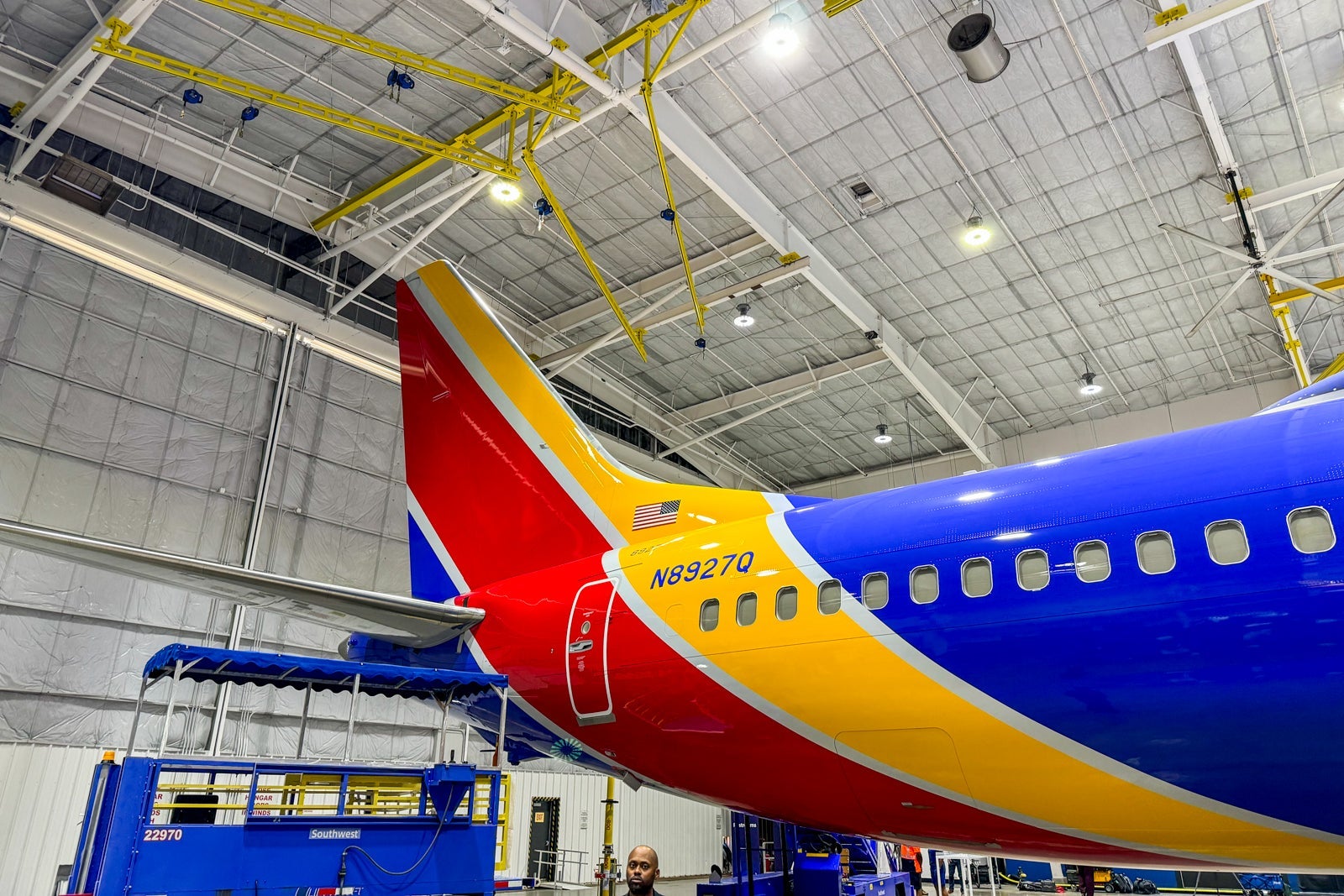 A Southwest Airlines Boeing 737 MAX 8 at its hangar