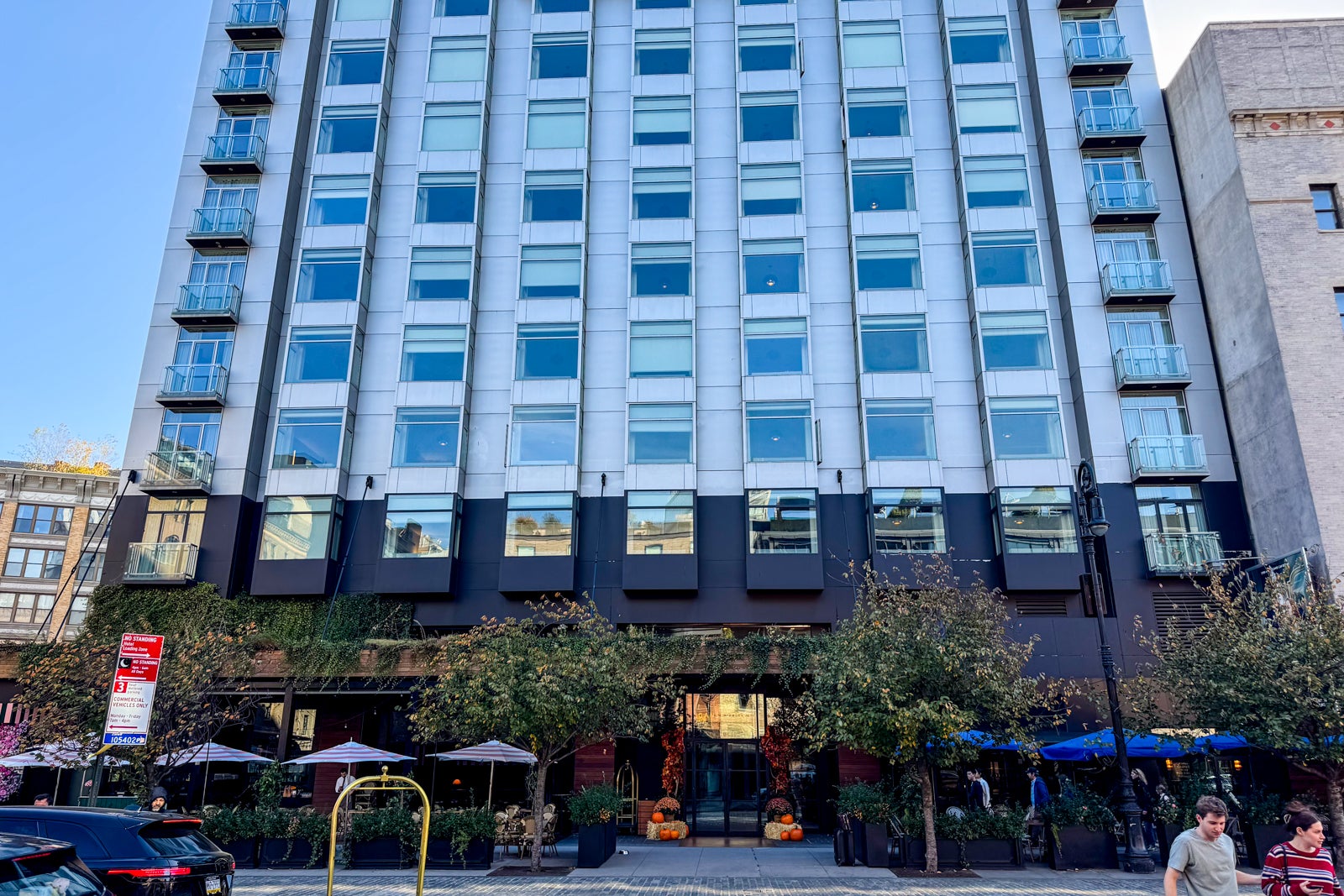 hotel building with trees