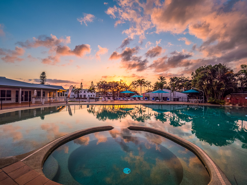 pool at sunset