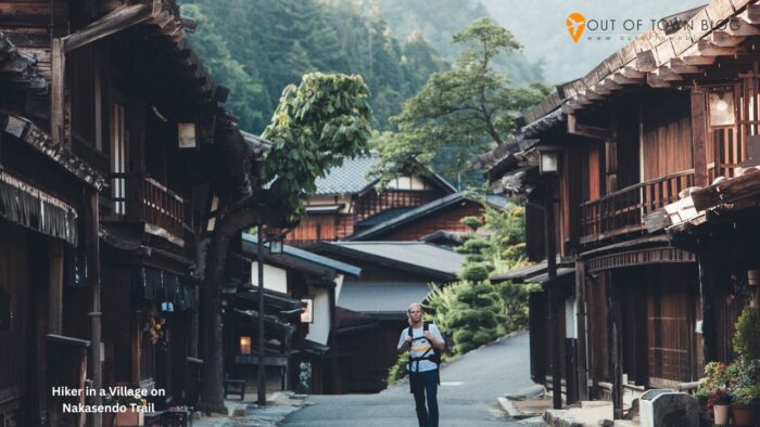 Hiker in a Village on Nakasendo Trail