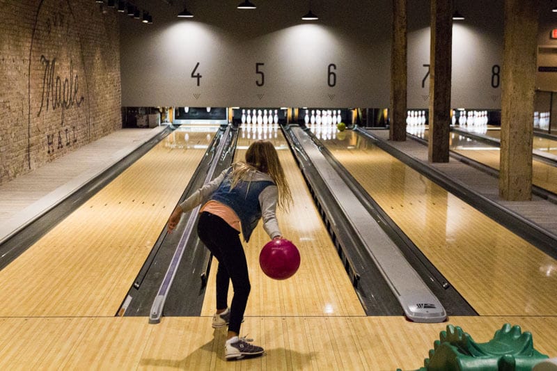 girl bowling at Maple Hall Bowling