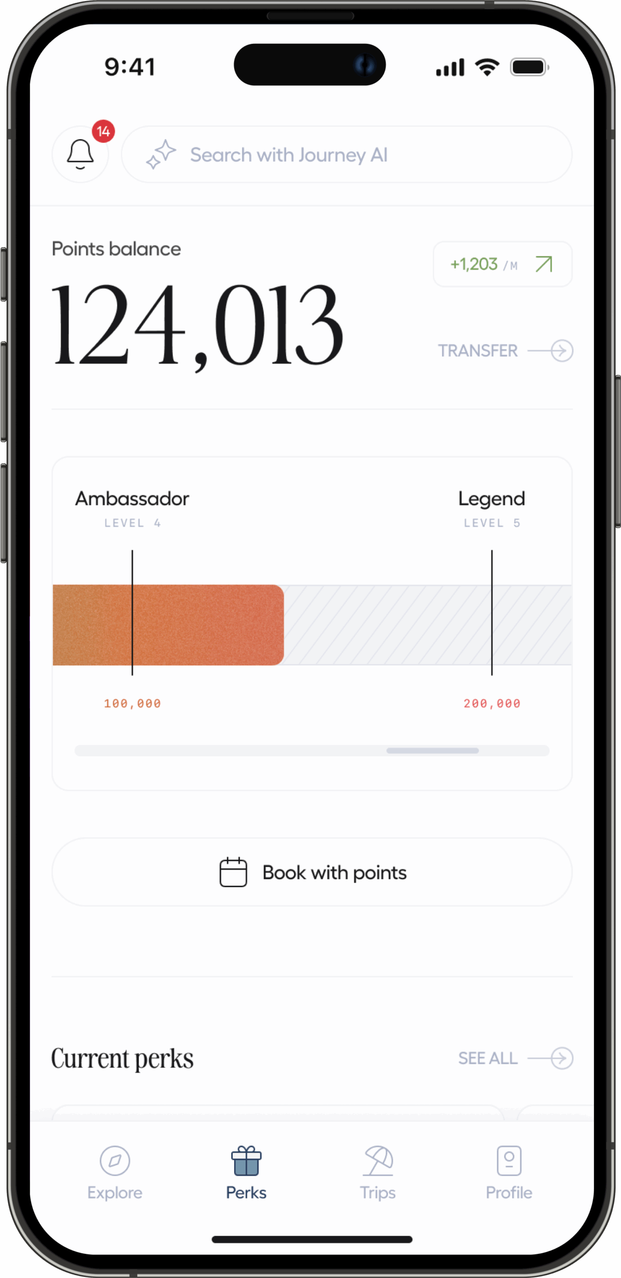 Journey app points and status bar