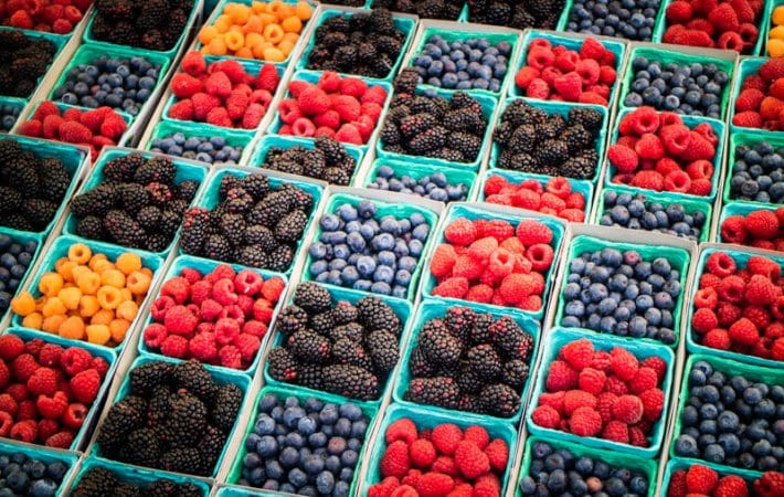 A box filled with different types of fruit