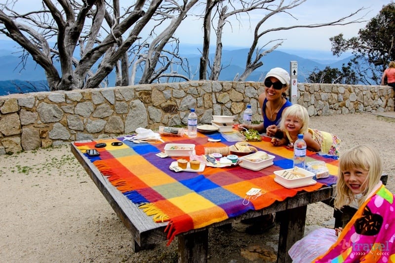 famly enjoying a Picnic lunch at Mt Buffalo