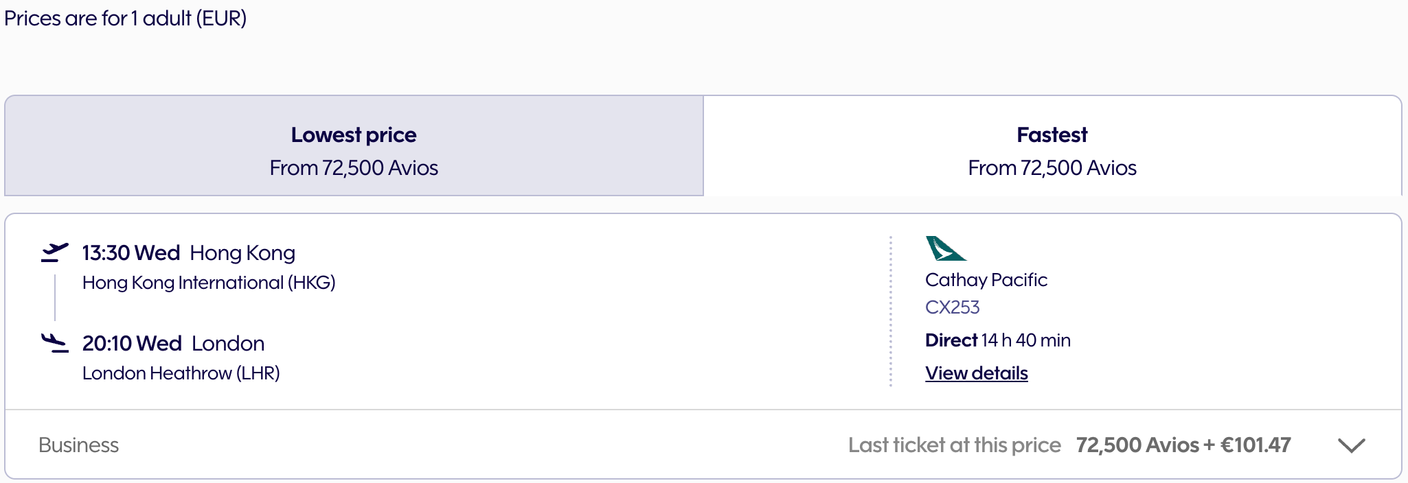 Cathay pacific availability through Finnair