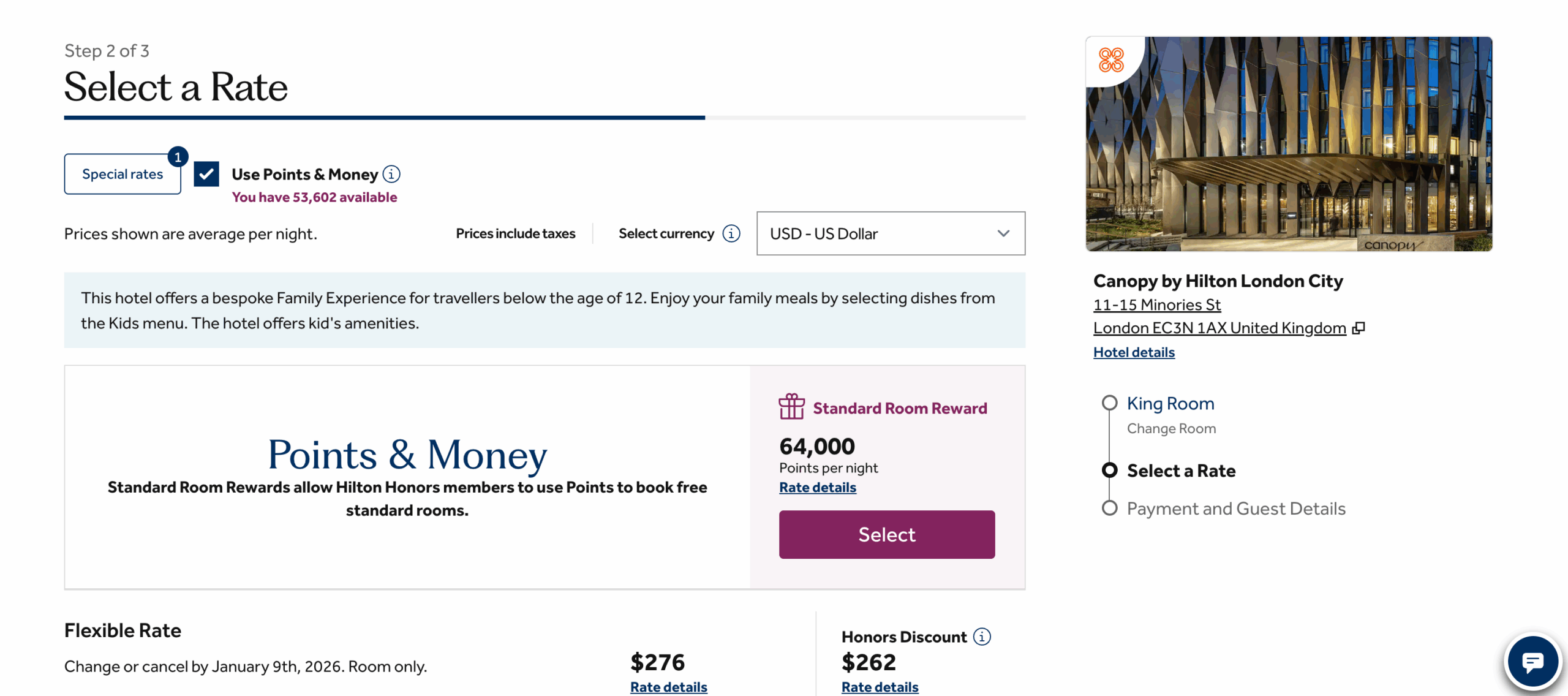Purchasing a Hilton room