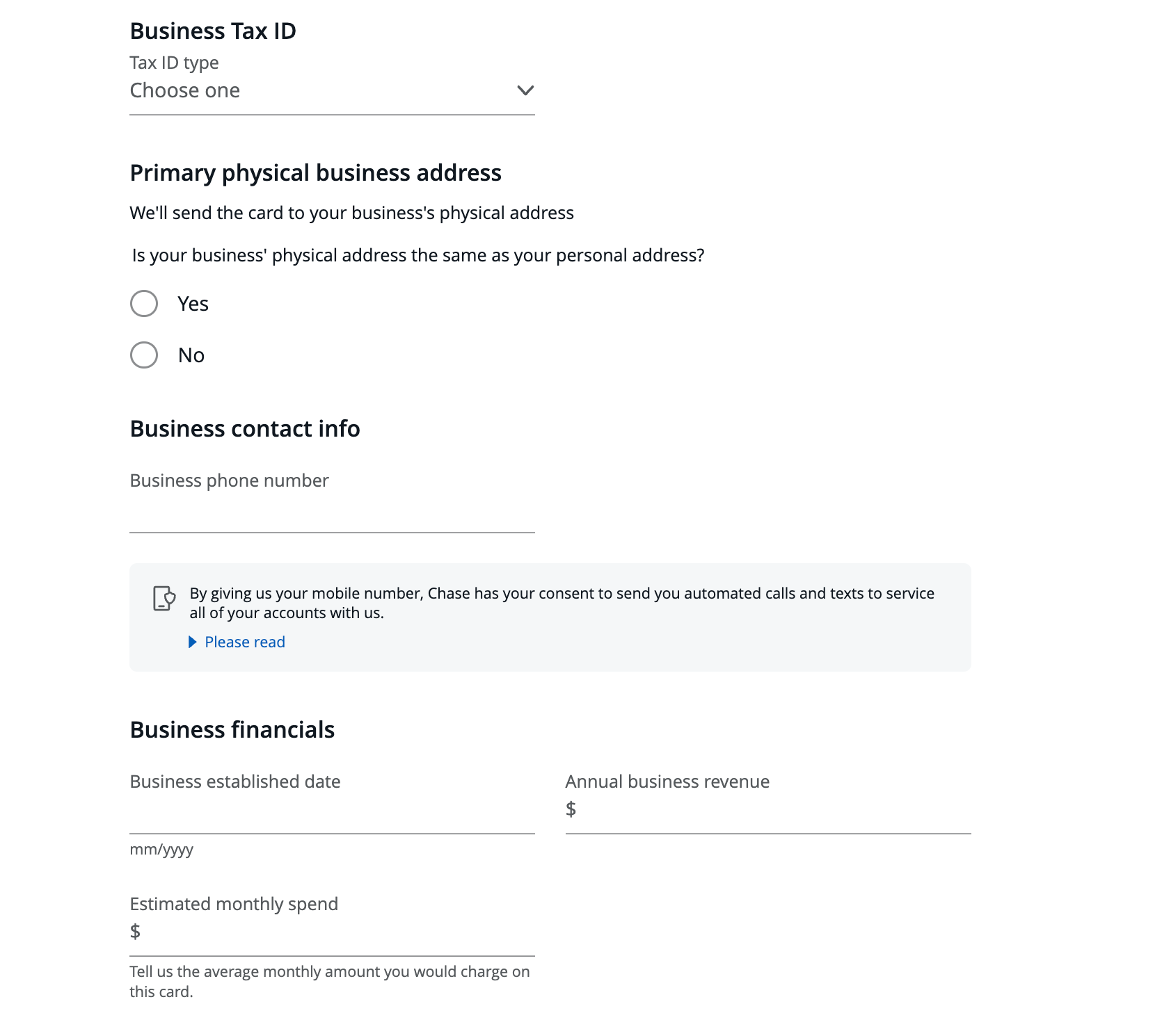 Chase business card application 