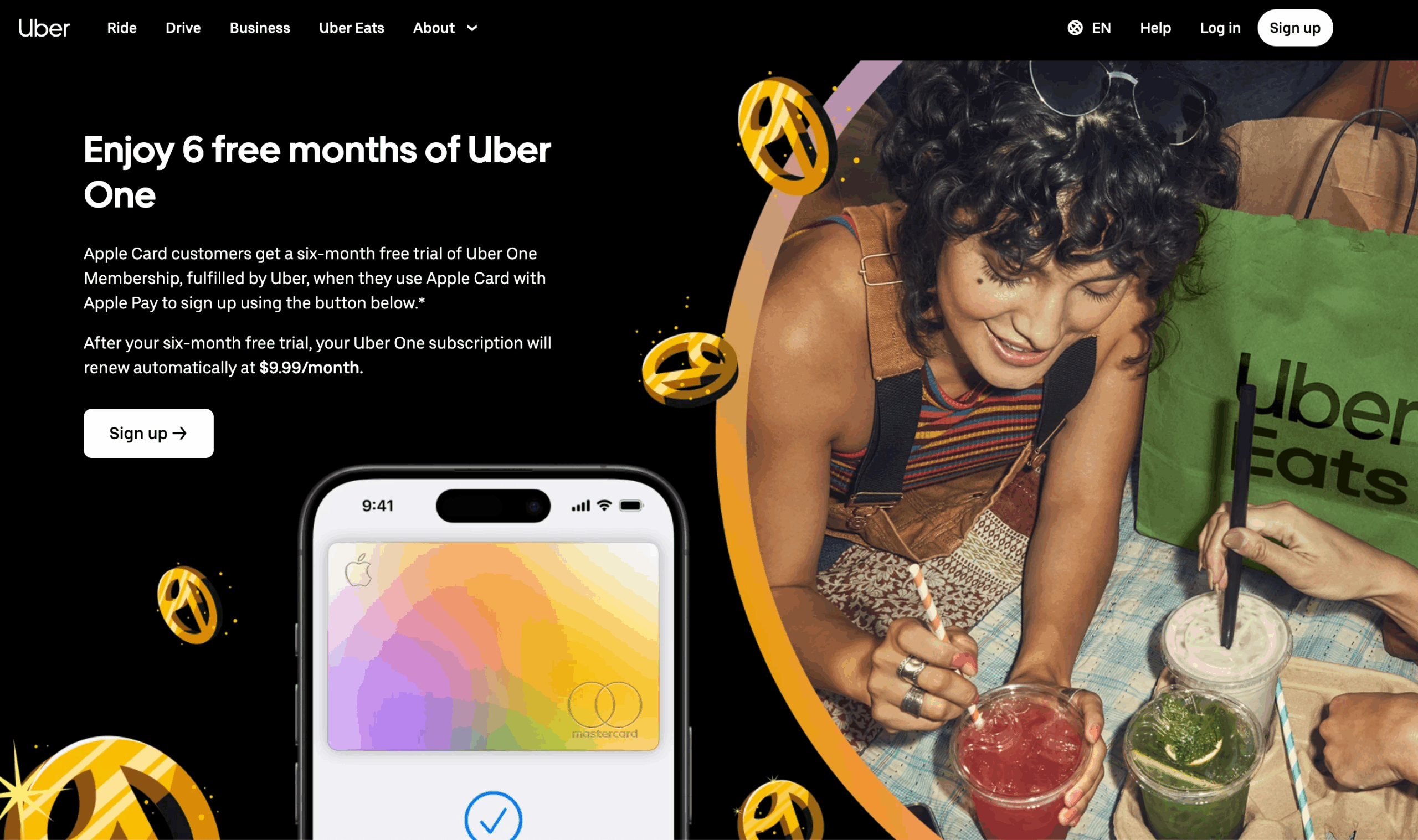 Uber and Apple Card landing page
