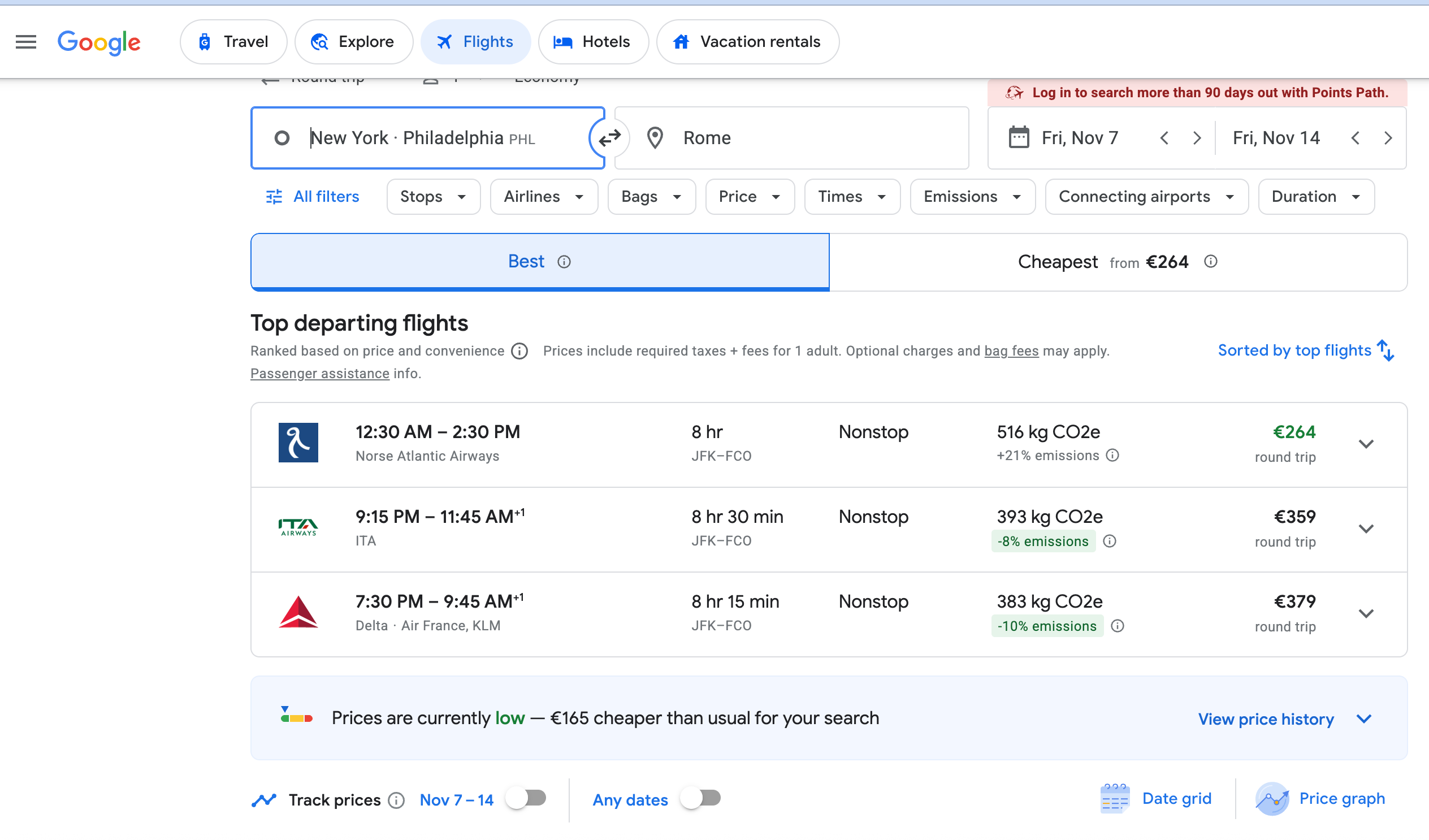 Multiple origin airports selected in Google Flights. 