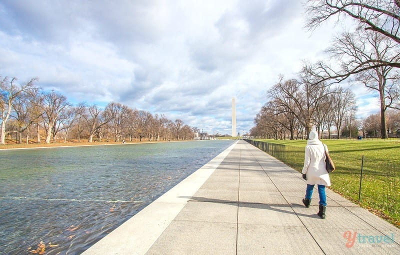 woman walking through The National Mall -