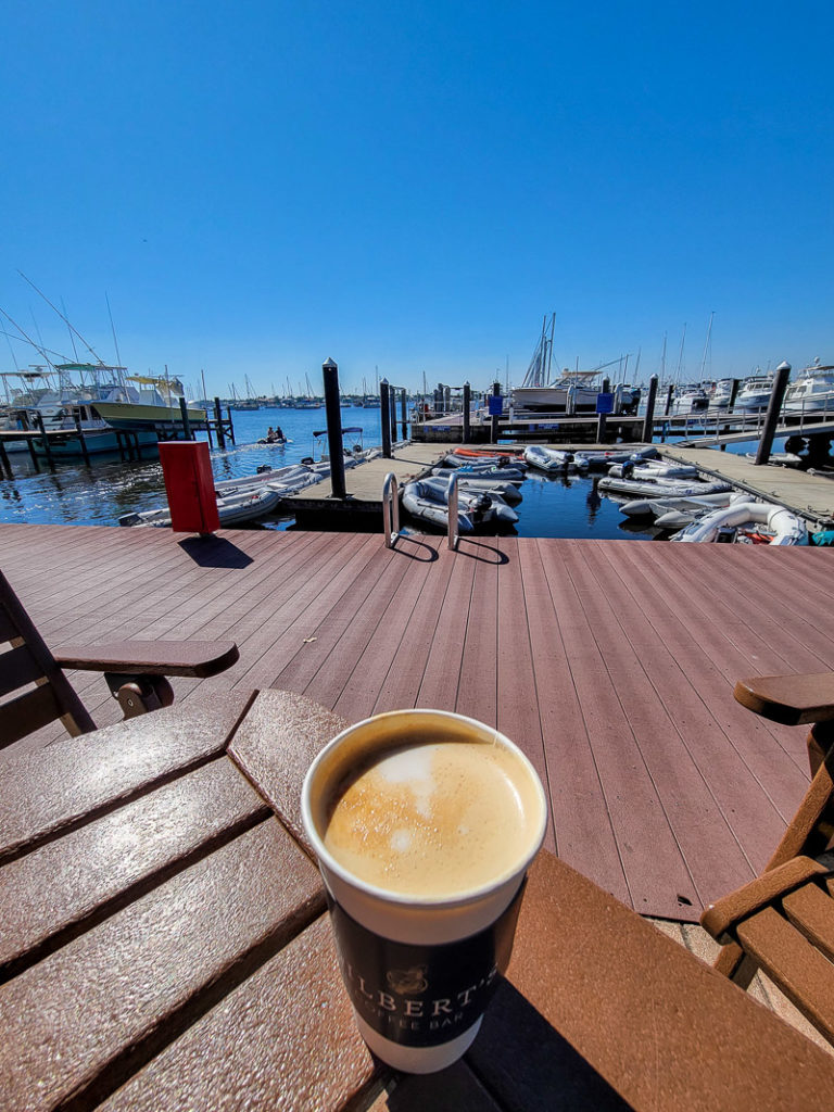 coffee at marina Gilbert’s Coffee Bar, Stuart, Florida