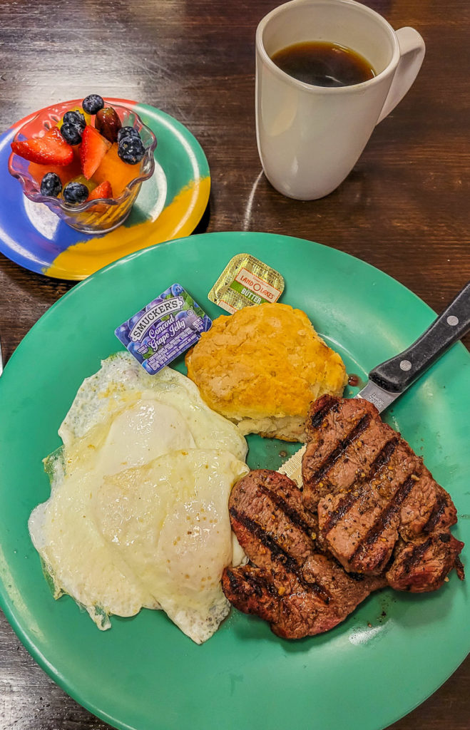 plate of Steak & eggs at Jan's Place, Jenson, FLorida