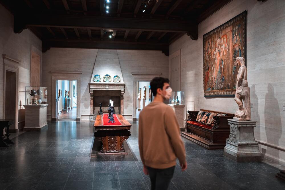 person walking through national arts gallery