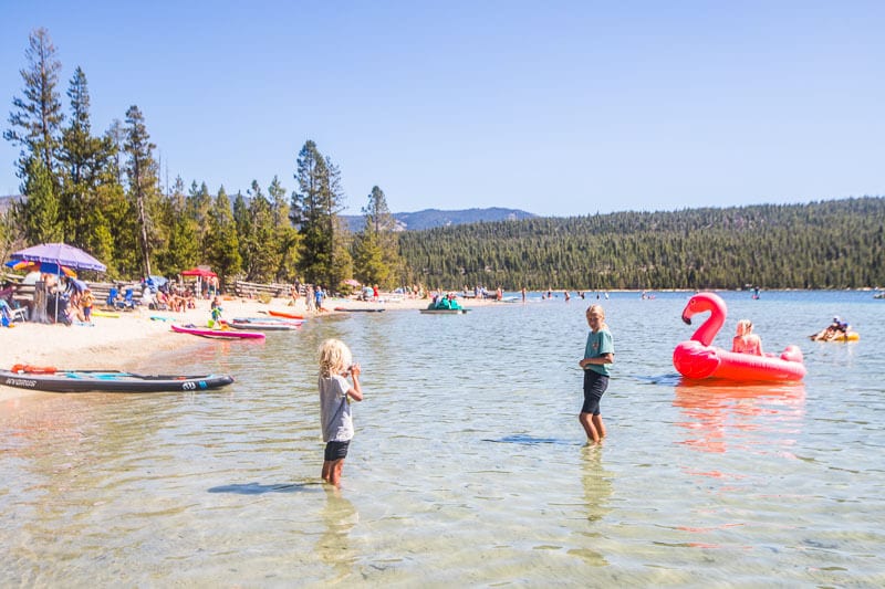 kids swimming in redfish lake