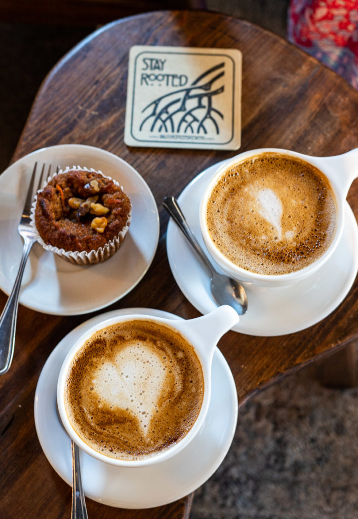 Ttwo coffees and a muffin he Roasted Record in Stuart, Florida